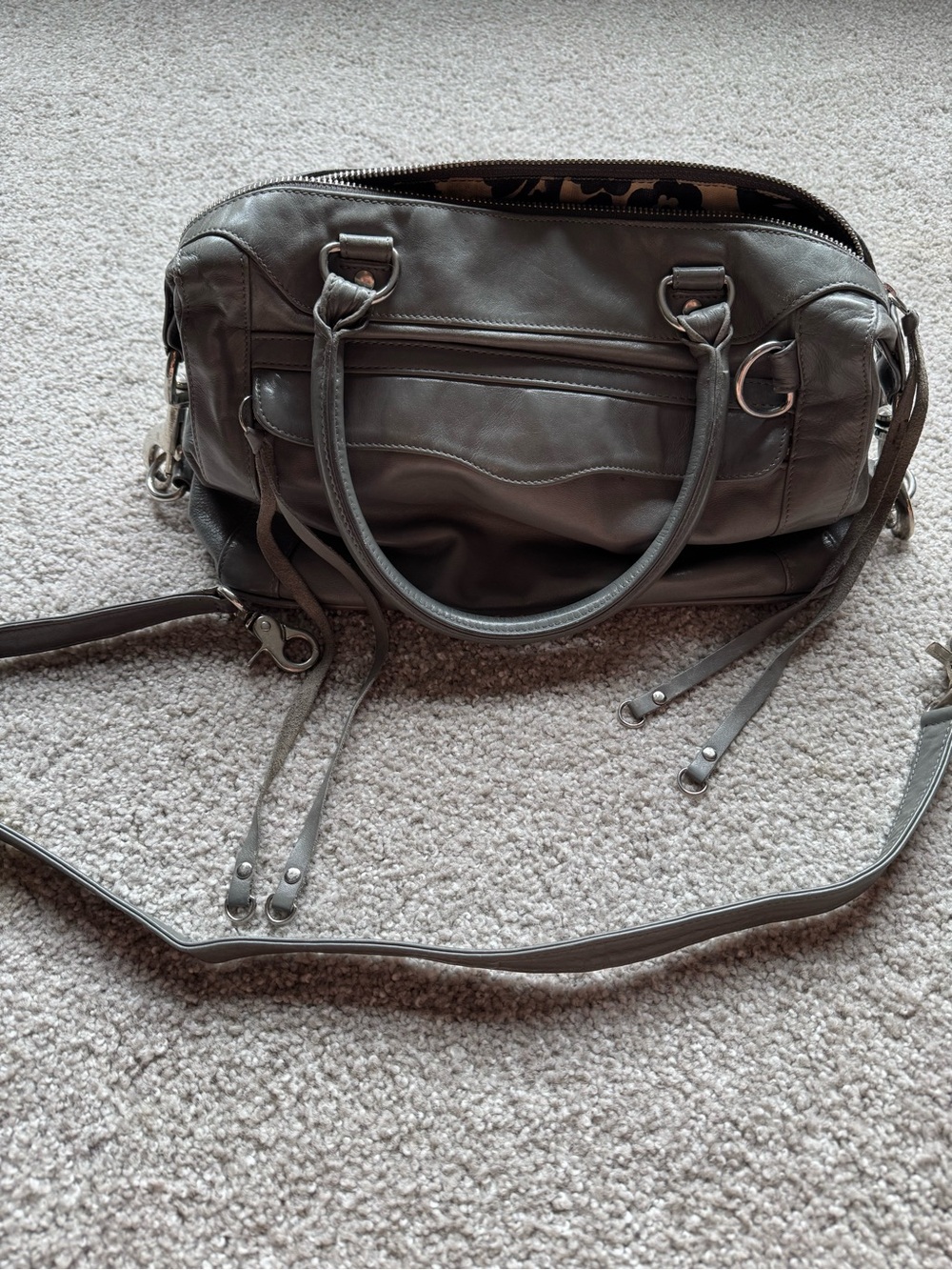 Rebecca Minkoff Gray Morning After Bag (MAB) Leather Satchel with Strap